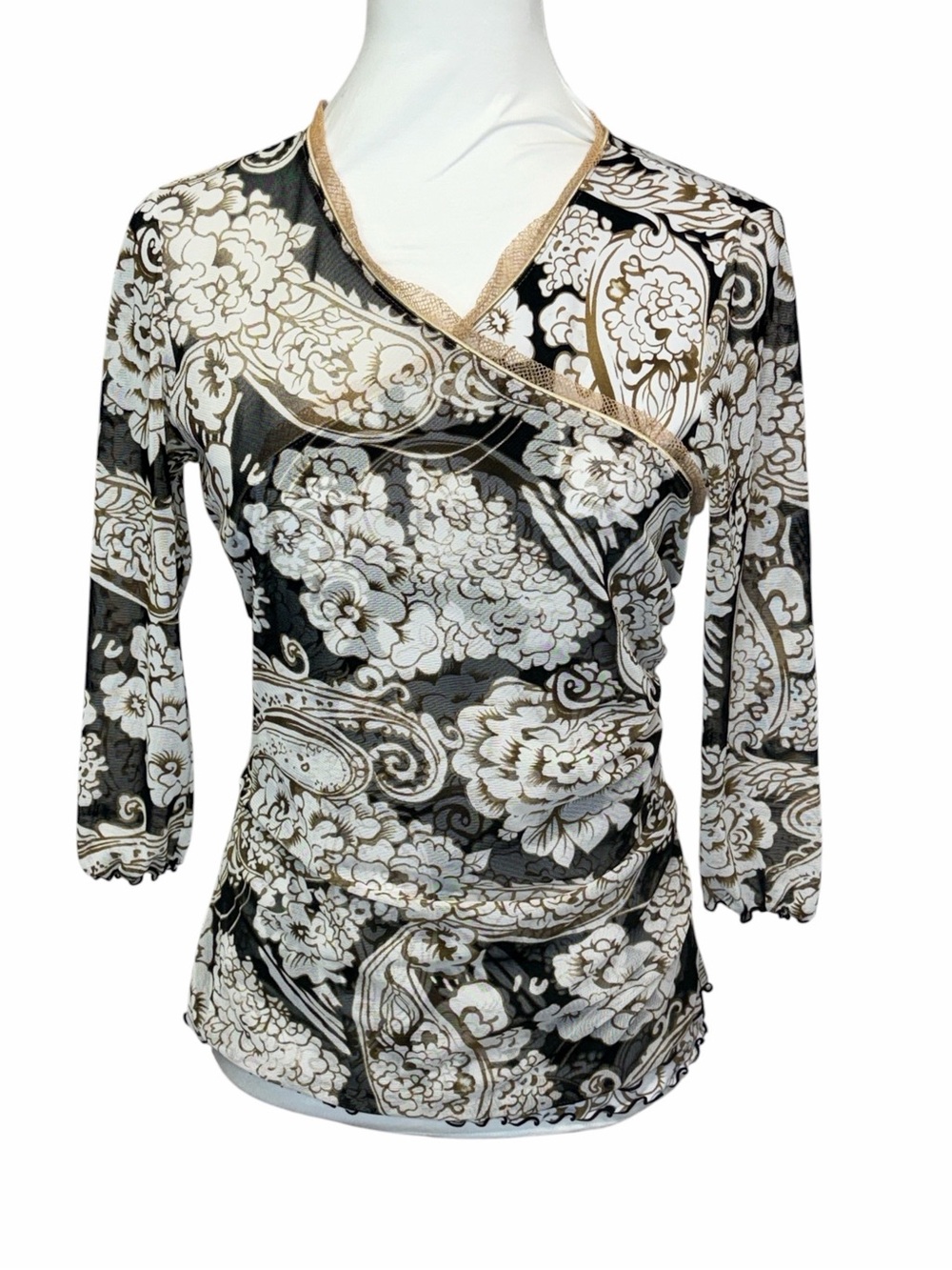 Anac by Kimi Floral Print Women’s Top in Black, Cream & Brown -